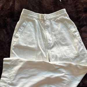 White Uniqlo Wide Leg Carpenter Style Pants with Adjustable Waist